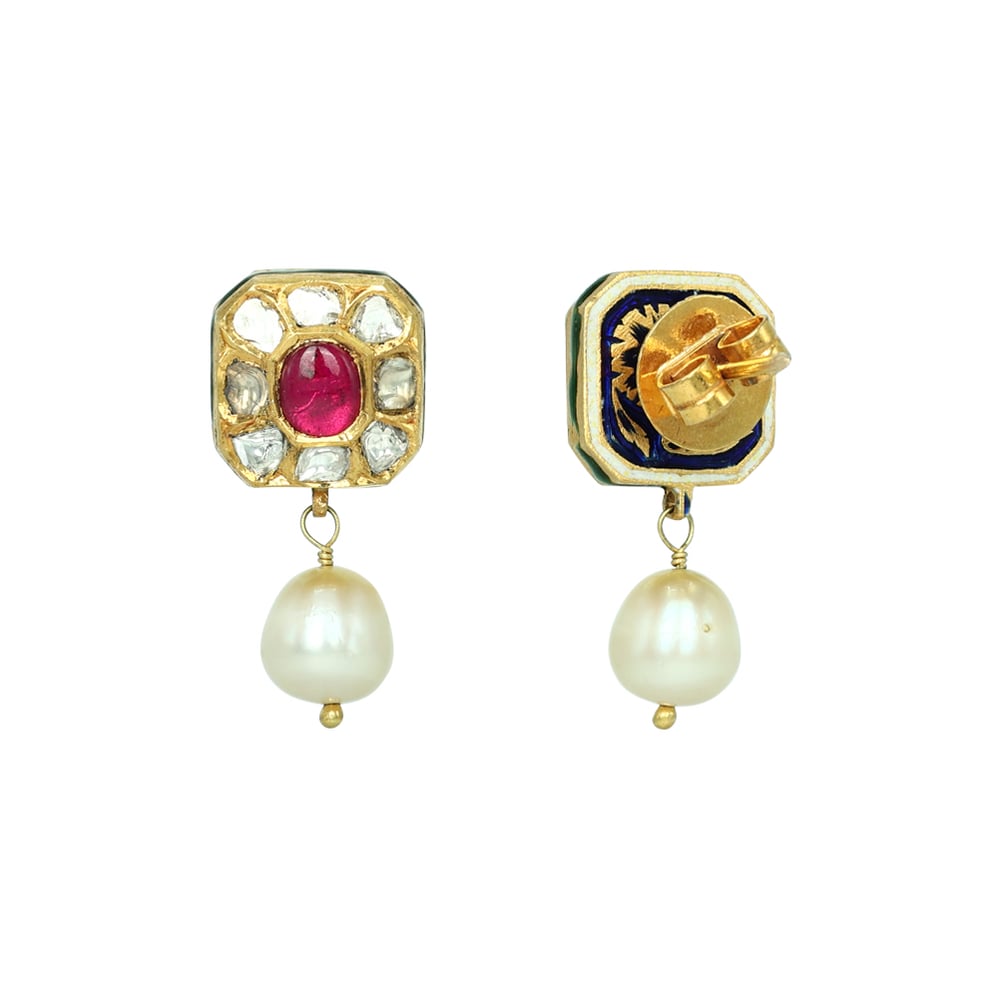 Multi-Strand Pearl Choker Set with Navaratna Motif and Drops